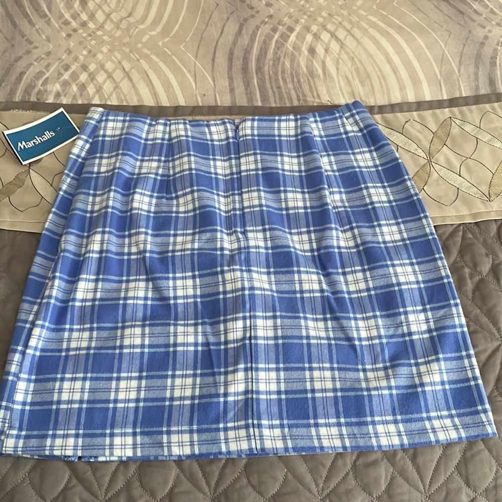 Blue & White Plaid Mini Skirt - Picture 2 of 6